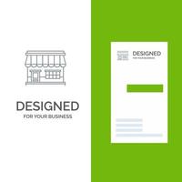 Shop Online Market Store Building Grey Logo Design and Business Card Template vector