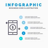 icono de línea de signo de dólar móvil con fondo de infografía de presentación de 5 pasos vector