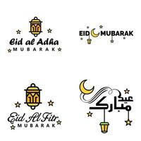 Eid Mubarak Handwritten Lettering Vector Pack of 4 Calligraphy with Stars Isolated On White Background for Your Design