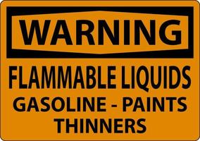 Warning Sign Flammable Liquids, Gasoline, Paints, Thinners vector