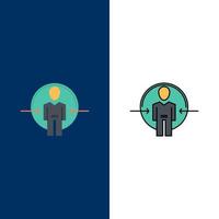 Man User Login Id Identity  Icons Flat and Line Filled Icon Set Vector Blue Background