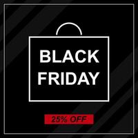 Black Friday sale vector banner. Dark background with gray stripes and white frame. Square promo template.