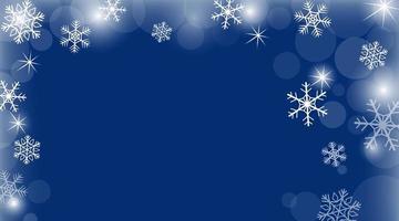 Vector winter banner with blue background and shining stars and snowflakes. Christmas and New Year backdrop for design.