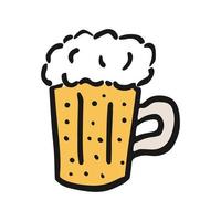 Vector beer icon in hand drawn style. Outline symbol ale. Isolated illustration on white background. Design for print and coloring books. Cartoon pictogram for game. Doodle glass of beer.