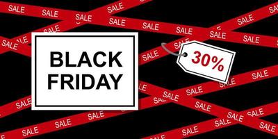 Black Friday sale vector banner. Dark background with red stripes and text. Horizontal promo template.