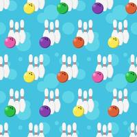 Vector bowling seamless pattern. Bowling pins and balls on blue backdrop with light spots.