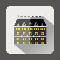 Grey building with arched windows icon, flat style vector