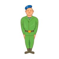 Man in green army uniform and blue beret icon vector