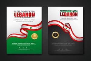 Set poster design Lebanon Independence day background template vector