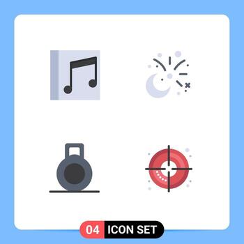 Flat Icon Pack of 4 Universal Symbols of album fireworks song cresent target Editable Vector Design Elements