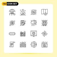 Pack of 16 Modern Outlines Signs and Symbols for Web Print Media such as celebration holidays cancer synchronize map Editable Vector Design Elements