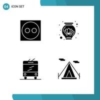 Solid Glyph Pack of 4 Universal Symbols of cord beach tent pot bus teepee Editable Vector Design Elements