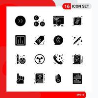 Creative Set of 16 Universal Glyph Icons isolated on White Background Creative Black Icon vector background