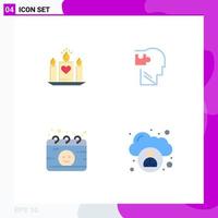 Set of 4 Modern UI Icons Symbols Signs for candle calendar wedding mind maternity Editable Vector Design Elements