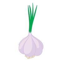 Garlic with fresh green sprout icon, cartoon style vector