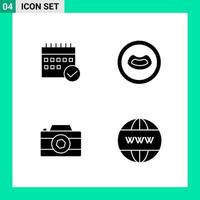 Pack of 4 Solid Style Icon Set Glyph Symbols for print Creative Signs Isolated on White Background 4 Icon Set Creative Black Icon vector background