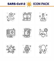 Covid19 icon set for infographic 9 Line pack such as  online record lab virus screening viral coronavirus 2019nov disease Vector Design Elements