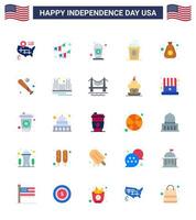 Stock Vector Icon Pack of American Day 25 Flat Signs and Symbols for dollar holiday bottle drink cake Editable USA Day Vector Design Elements