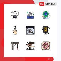 9 Universal Filledline Flat Color Signs Symbols of interface gesture repair fingers pin Editable Vector Design Elements