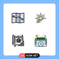 conjunto de pictogramas de 4 colores planos de línea de llenado simple de planificación de mapas plan de luz calendario elementos de diseño de vectores editables