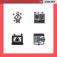 4 Thematic Vector Filledline Flat Colors and Editable Symbols of christian color man book laptop Editable Vector Design Elements