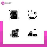 Glyph Icon set Pack of 4 Solid Icons isolated on White Background for responsive Website Design Print and Mobile Applications Creative Black Icon vector background