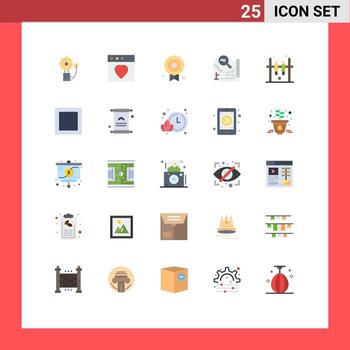 paquete de 25 signos y símbolos modernos de colores planos para medios de impresión web, como elementos de diseño de vectores editables de rutas de mapas de certificados de búsqueda de juegos