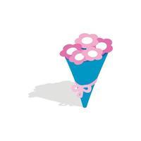 Bouquet of pink flowers icon, isometric 3d style vector