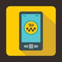 Taxi app in phone icon, flat style vector