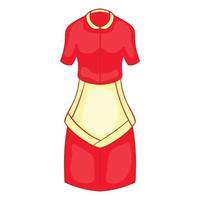 vestido rojo de ama de casa con icono de delantal blanco vector