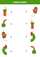 Match parts of cute Christmas essentials. Logical game for children. vector