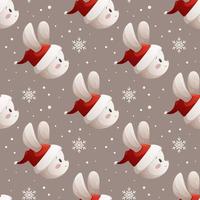 New Year's pattern 2023 with rabbit in hat on gray background with snow vector