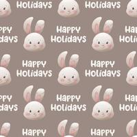 New Year's pattern 2023 with rabbit and happy holidays text on gray background vector