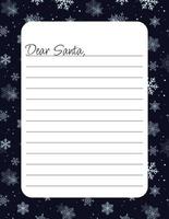 Letter template, letterhead, letter sheet for Santa Claus with snowflakes and snow on dark blue background vector