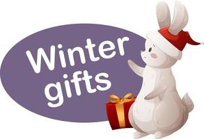 Winter gifts icon with cartoon rabbit 2023 on transparent background vector