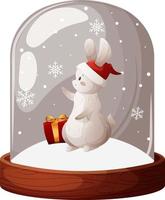 Snow globe, glass flask with cartoon rabbit 2023 on transparent background vector