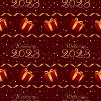 New Year's pattern welcome 2023 dark red and gold with gifts vector