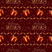 New Year's pattern welcome 2023 dark red and gold with gifts vector