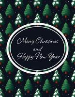 Merry Christmas and New Year greeting card with Christmas trees and snow on dark blue background vector