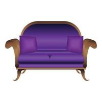 Violet sofa icon, cartoon style vector