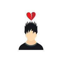 Man with broken red heart over his head icon vector