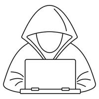 Hacker laptop icon, outline style vector