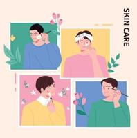 Handsome men are doing various skin care. square frame composition. vector