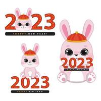 Happy new year 2023. Chinese new year with Rabbit Font Zodiac Sign Cartoon Character Vector