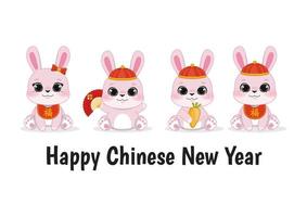 Rabbit Chinese New Year with Cute Pink Rabbits on White Background Vector