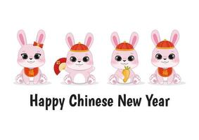 Rabbit Chinese New Year with Cute Pink Rabbits on White Background Vector