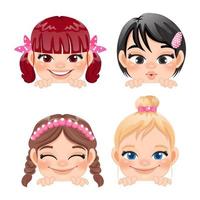 lindas niñas peekaboo o niños mirando la colección de niñas y diferentes peinados ilustración vectorial vector