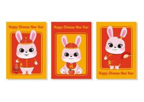 Happy Chinese new year 2023. Year of the Rabbit. Set of Chinese new year card with bunny cartoon character vector