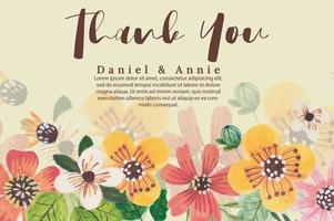 thank you card watercolor flower template vector