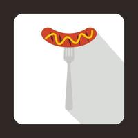 Grilled sausage on a fork mustard icon, flat style vector